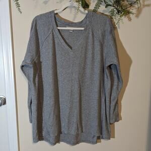 Wildfox Gray Cozy Soft Ribbed Pullover Long Sleeve V Neck Top Size XL